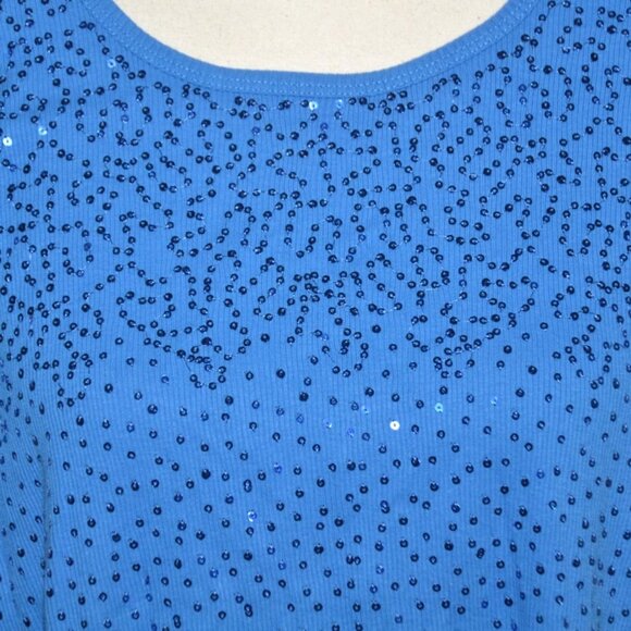 Quacker Factory Womens Light Blue Sequin Tunic Thin Knit Shirt Top Plus Size 3X - Picture 3 of 8